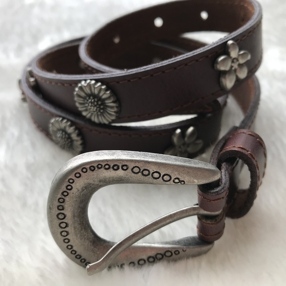 Accessories - Brown Boho Floral Silver Embellished Belt Size M